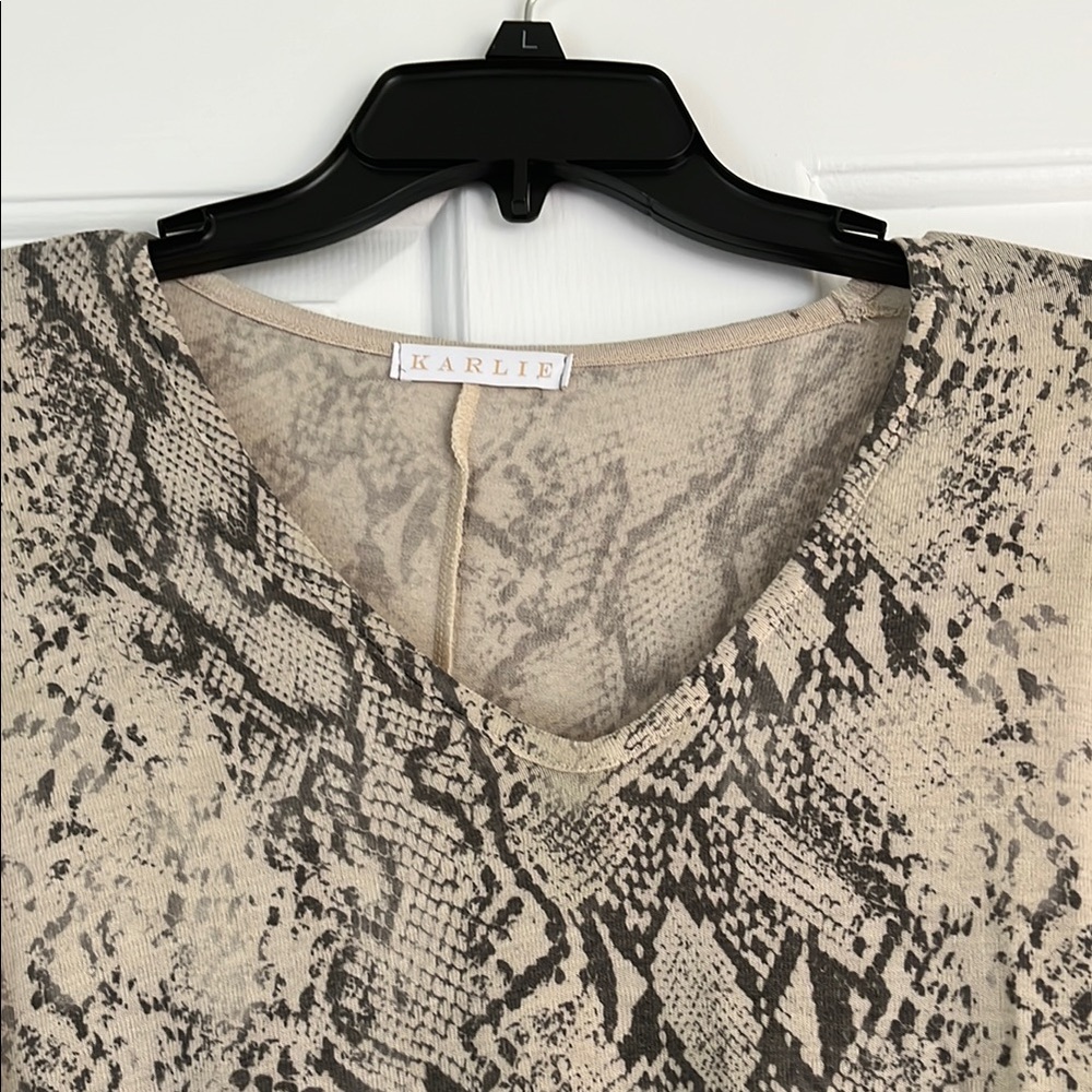 All Saints Tan Long Sleeve Snakeskin Tee - Picture 4 of 9